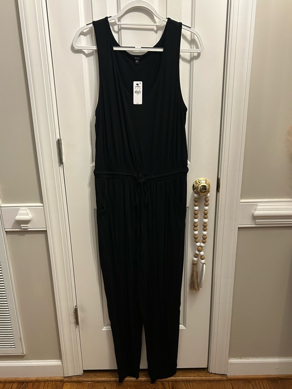 Express Black Sleeveless Drawstring Waist Jumpsuit